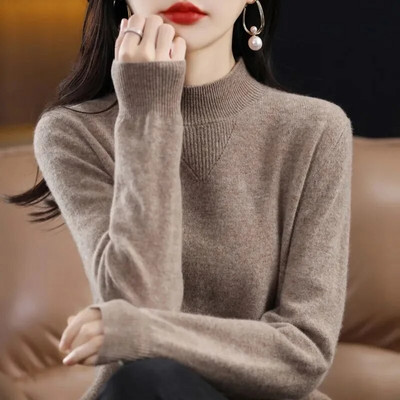 Sieviešu džemperis ar garām piedurknēm ar garajām piedurknēm, trikotāžas džemperis Modes džemperis, ziema 2023. gada pamata džemperis, sieviešu džemperi