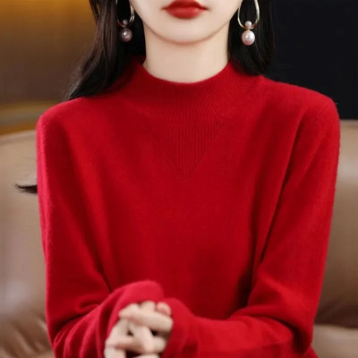 Sieviešu džemperis ar garām piedurknēm ar garajām piedurknēm, trikotāžas džemperis Modes džemperis, ziema 2023. gada pamata džemperis, sieviešu džemperi