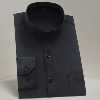 Китайски щадяща яка Плътни обикновени стандартни парти ризи с дълъг ръкав Бизнес официални ризи за мъже Мандарин яка