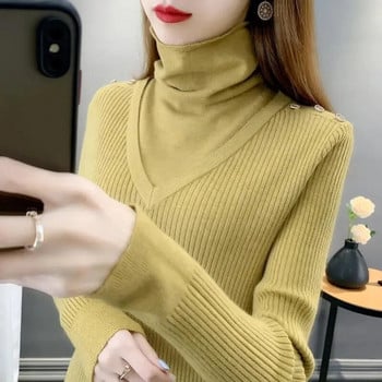 Γυναικεία πουλόβερ 2023 Νέα μόδα πουλόβερ με ζιβάγκο με κουμπιά Γυναικεία μαλακά πλεκτά γυναικεία πουλόβερ Χειμερινές μπλούζες πουλόβερ γυναικείες