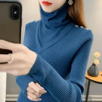 Γυναικεία πουλόβερ 2023 Νέα μόδα πουλόβερ με ζιβάγκο με κουμπιά Γυναικεία μαλακά πλεκτά γυναικεία πουλόβερ Χειμερινές μπλούζες πουλόβερ γυναικείες