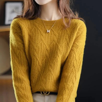 2023. gada jauna mode, Merino vilnas kašmira sieviešu trikotāžas džemperis ar O veida kakla izgriezumu, džemperis ar garām piedurknēm, rudens apģērbu džemperis