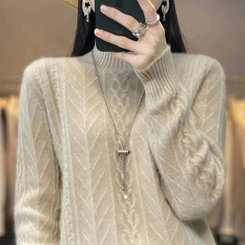 Γυναικεία πουλόβερ με ζιβάγκο Χειμώνας 2023 Νέα μακρυμάνικη κορυφαία κορεατική μόδα ΧΑΛΑΡΑ Πλεκτό πουλόβερ Υπερμεγέθη γυναικεία ρούχα άλμα