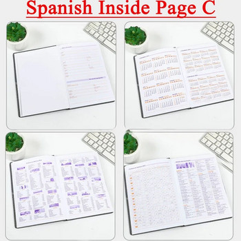 Дневен ред за 2024 г. на вътрешна страница на испански, мека кожена тетрадка A5, бележник за дневен план и дневен ред, канцеларски материали за 365 дни календар