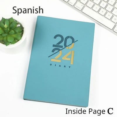 Agenda 2024 în spaniolă Pagina interioară Caiet A5 din piele moale, Plan zilnic și Bloc de note cu agendă, Calendar de 365 de zile Articole de birou