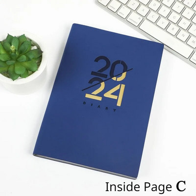 2024-es napirend spanyol nyelven, belső oldal Puha bőr A5-ös jegyzetfüzet, napi terv és napirend jegyzettömb, 365 napos naptár irodai írószerek