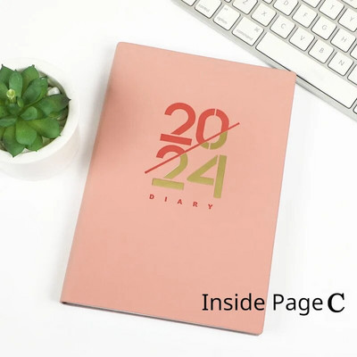 2024-es napirend spanyol nyelven, belső oldal Puha bőr A5-ös jegyzetfüzet, napi terv és napirend jegyzettömb, 365 napos naptár irodai írószerek