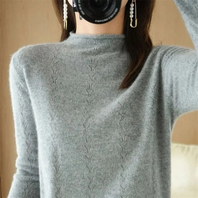 Sieviešu džemperi ar apkakli Ikdienišķi Mīksti Kašmira Puloveri Elastīgi Džemperi Adījums Slim Basic Džemperis ar garām piedurknēm apakškrekli