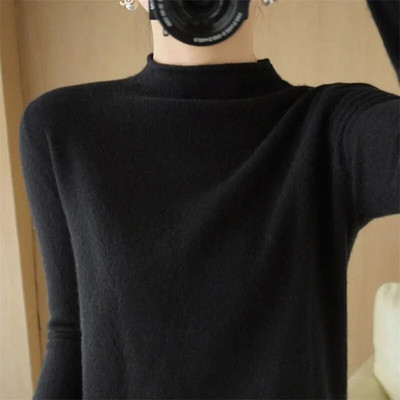 Sieviešu džemperi ar apkakli Ikdienišķi Mīksti Kašmira Puloveri Elastīgi Džemperi Adījums Slim Basic Džemperis ar garām piedurknēm apakškrekli
