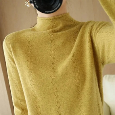 Sieviešu džemperi ar apkakli Ikdienišķi Mīksti Kašmira Puloveri Elastīgi Džemperi Adījums Slim Basic Džemperis ar garām piedurknēm apakškrekli