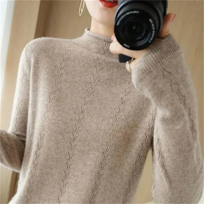 Sieviešu džemperi ar apkakli Ikdienišķi Mīksti Kašmira Puloveri Elastīgi Džemperi Adījums Slim Basic Džemperis ar garām piedurknēm apakškrekli