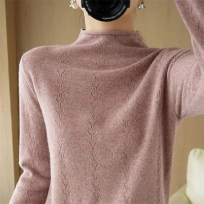 Sieviešu džemperi ar apkakli Ikdienišķi Mīksti Kašmira Puloveri Elastīgi Džemperi Adījums Slim Basic Džemperis ar garām piedurknēm apakškrekli