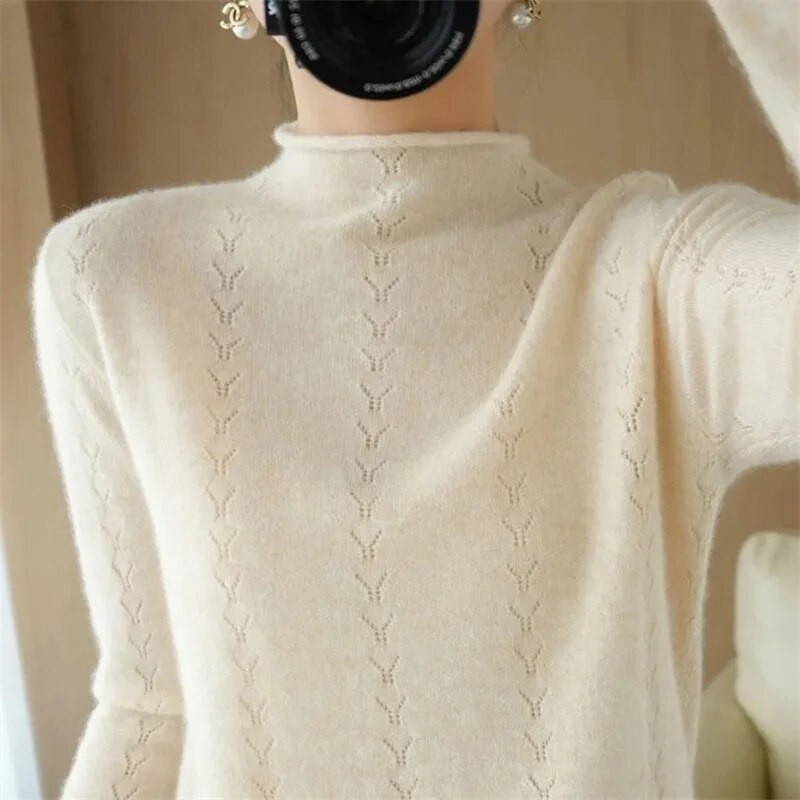 Sieviešu džemperi ar apkakli Ikdienišķi Mīksti Kašmira Puloveri Elastīgi Džemperi Adījums Slim Basic Džemperis ar garām piedurknēm apakškrekli