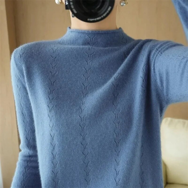 Sieviešu džemperi ar apkakli Ikdienišķi Mīksti Kašmira Puloveri Elastīgi Džemperi Adījums Slim Basic Džemperis ar garām piedurknēm apakškrekli