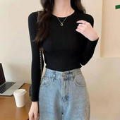 2023 Νέα γυναικεία πουλόβερ Πλεκτά πουλόβερ με φθινόπωρο άνοιξη Πουκάμισα με λεπτή εφαρμογή στο κάτω μέρος Μαλακά πλεκτά πουλόβερ Βασικά πουλόβερ