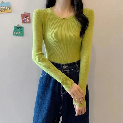 2023 Νέα γυναικεία πουλόβερ Πλεκτά πουλόβερ με φθινόπωρο άνοιξη Πουκάμισα με λεπτή εφαρμογή στο κάτω μέρος Μαλακά πλεκτά πουλόβερ Βασικά πουλόβερ