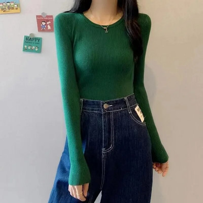 2023 Νέα γυναικεία πουλόβερ Πλεκτά πουλόβερ με φθινόπωρο άνοιξη Πουκάμισα με λεπτή εφαρμογή στο κάτω μέρος Μαλακά πλεκτά πουλόβερ Βασικά πουλόβερ