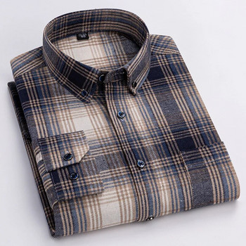 Нови карирани фланелени ежедневни ризи за мъже, есен, зима, дълъг ръкав, стандартна кройка, класическа карирана бизнес риза, мъжки дрехи