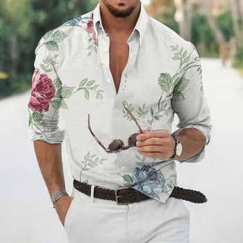 Летни хавайски флорални ризи за мъже 3d Плажни ваканционни дълъг ръкав Големи тениски 5xl Горна тениска за мъже Tropical Luxury Camisa