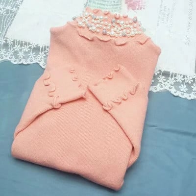 Naiste kampsun, kaelusega pärlitega kampsun, 2023. aasta uus mood, sügistalvine pikkade varrukatega Korea pullover, naiste kudum