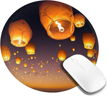 Κινεζικά Flying Lanterns Mouse Mat με αντιολισθητική λαστιχένια βάση Χαριτωμένο στρογγυλό mousepad για φορητό υπολογιστή Δώρα γραφείου σπιτιού 7,9x7,9 ίντσες