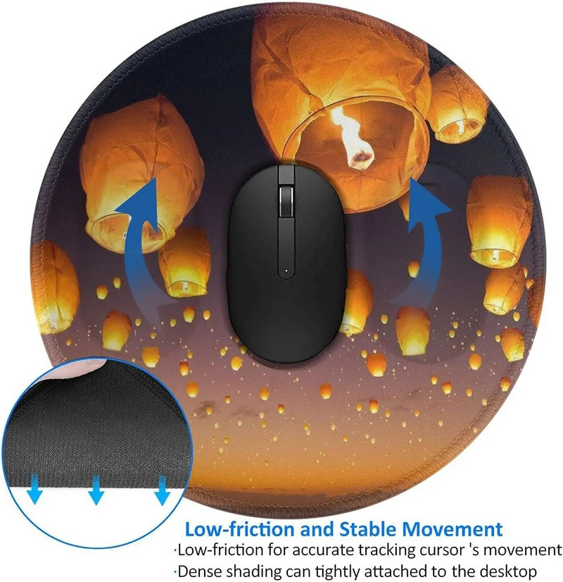 Hiina lendavad laternad hiirematt libisemiskindla kummist alusega Armas ümmargune hiirematt sülearvuti jaoks kontorikontori kingitused koju 7,9x7,9 tolli