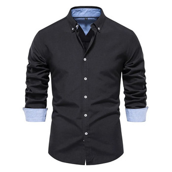 Нови есенни мъжки оксфордски ризи с дълъг ръкав 70% памук, едноцветни социални ризи за мъже, дизайнерски дрехи, блуза с обърната яка
