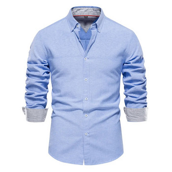 Нови есенни мъжки оксфордски ризи с дълъг ръкав 70% памук, едноцветни социални ризи за мъже, дизайнерски дрехи, блуза с обърната яка