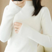 2023 Φθινοπωρινό πουλόβερ Basic με ζιβάγκο στο κάτω μέρος Γυναικείο πουλόβερ με μαλακό λαιμό με ραβδώσεις ελαστικό πουλόβερ Ζεστό μονόχρωμο λεπτό πουλόβερ