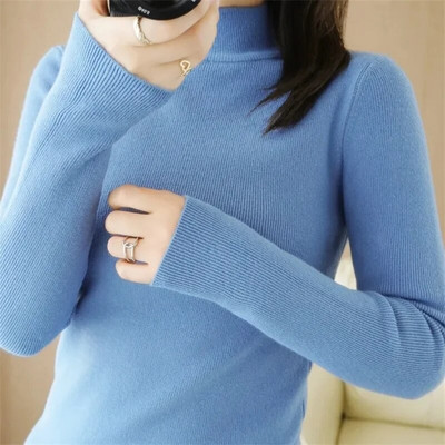 2023 Φθινοπωρινό πουλόβερ Basic με ζιβάγκο στο κάτω μέρος Γυναικείο πουλόβερ με μαλακό λαιμό με ραβδώσεις ελαστικό πουλόβερ Ζεστό μονόχρωμο λεπτό πουλόβερ