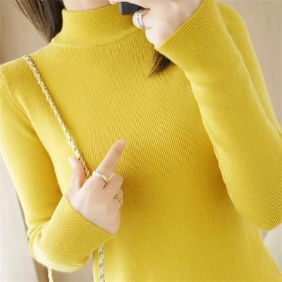 2023 Φθινοπωρινό πουλόβερ Basic με ζιβάγκο στο κάτω μέρος Γυναικείο πουλόβερ με μαλακό λαιμό με ραβδώσεις ελαστικό πουλόβερ Ζεστό μονόχρωμο λεπτό πουλόβερ