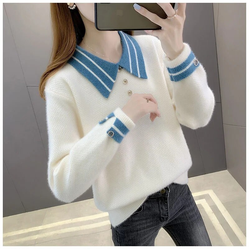 Jauni džemperi, 2022. gada pavasara rudens sieviešu džemperis, džemperis ar garām piedurknēm, tievs elastīgs korejiešu trikotāžas trikotāžas sieviešu džemperis.