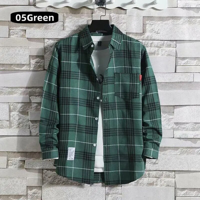 Vīriešu apģērbs 2023 Mode Pavasaris Vasara Rudens Ikdienas rūtains krekls ar garām piedurknēm Retro jauniešu ikdienišķs Universāls vīriešu krekla mētelis