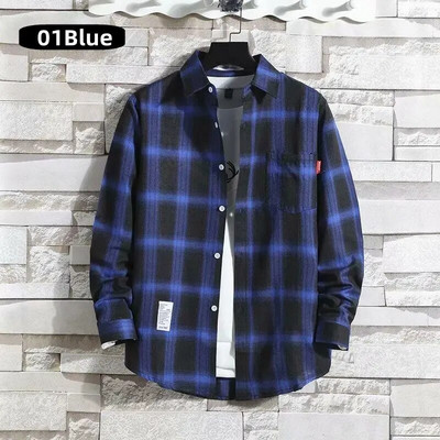 Vīriešu apģērbs 2023 Mode Pavasaris Vasara Rudens Ikdienas rūtains krekls ar garām piedurknēm Retro jauniešu ikdienišķs Universāls vīriešu krekla mētelis