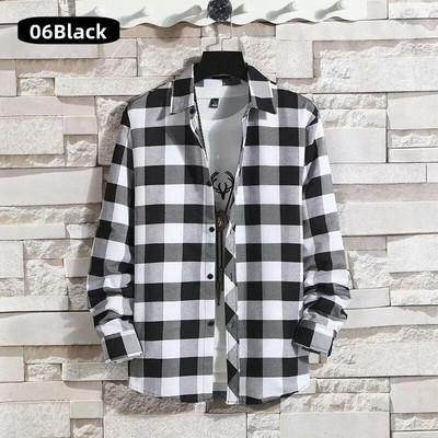 Vīriešu apģērbs 2023 Mode Pavasaris Vasara Rudens Ikdienas rūtains krekls ar garām piedurknēm Retro jauniešu ikdienišķs Universāls vīriešu krekla mētelis