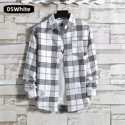 Vīriešu apģērbs 2023 Mode Pavasaris Vasara Rudens Ikdienas rūtains krekls ar garām piedurknēm Retro jauniešu ikdienišķs Universāls vīriešu krekla mētelis