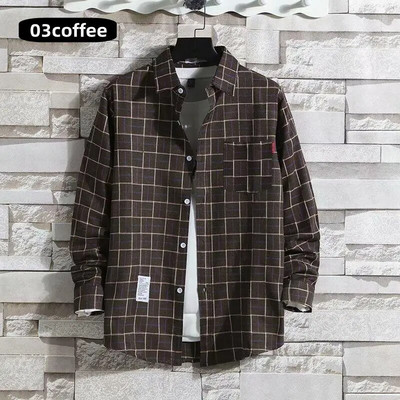Vīriešu apģērbs 2023 Mode Pavasaris Vasara Rudens Ikdienas rūtains krekls ar garām piedurknēm Retro jauniešu ikdienišķs Universāls vīriešu krekla mētelis