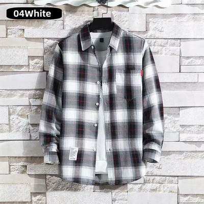 Vīriešu apģērbs 2023 Mode Pavasaris Vasara Rudens Ikdienas rūtains krekls ar garām piedurknēm Retro jauniešu ikdienišķs Universāls vīriešu krekla mētelis