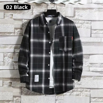 Vīriešu apģērbs 2023 Mode Pavasaris Vasara Rudens Ikdienas rūtains krekls ar garām piedurknēm Retro jauniešu ikdienišķs Universāls vīriešu krekla mētelis