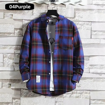 Vīriešu apģērbs 2023 Mode Pavasaris Vasara Rudens Ikdienas rūtains krekls ar garām piedurknēm Retro jauniešu ikdienišķs Universāls vīriešu krekla mētelis
