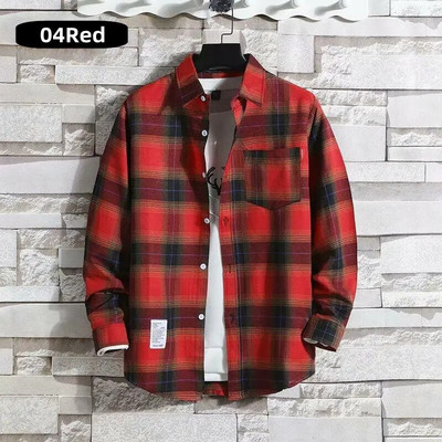 Vīriešu apģērbs 2023 Mode Pavasaris Vasara Rudens Ikdienas rūtains krekls ar garām piedurknēm Retro jauniešu ikdienišķs Universāls vīriešu krekla mētelis