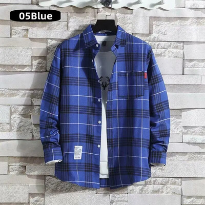 Vīriešu apģērbs 2023 Mode Pavasaris Vasara Rudens Ikdienas rūtains krekls ar garām piedurknēm Retro jauniešu ikdienišķs Universāls vīriešu krekla mētelis