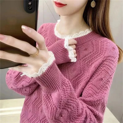 Dobs džemperis ar garām piedurknēm T-krekls ar O veida kakla izgriezumu Adīšana Zaļš sieviešu džemperis ar brīvu apakšu ikdienas pavasara rudens