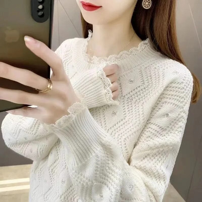 Dobs džemperis ar garām piedurknēm T-krekls ar O veida kakla izgriezumu Adīšana Zaļš sieviešu džemperis ar brīvu apakšu ikdienas pavasara rudens