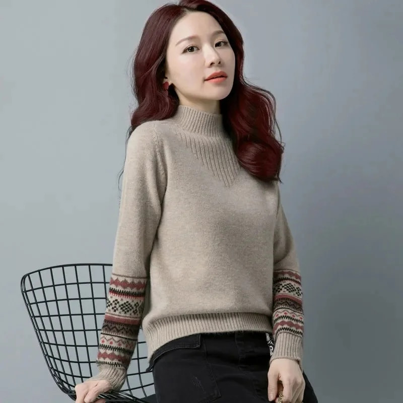 2023-as új koreai pulóver, őszi, téli női karcsú garbós pulóver, kötött pulóver, pulóver, egyszerű női pulóver