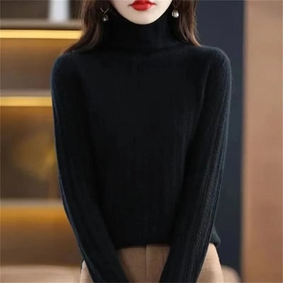 Sieviešu bruņurupuču trikotāžas džemperis Puloveri pavasara rudens korejiešu modes kašmira brīvs ikdienas krekls ar garām piedurknēm