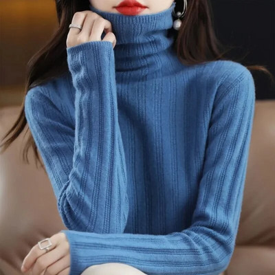 Sieviešu bruņurupuču trikotāžas džemperis Puloveri pavasara rudens korejiešu modes kašmira brīvs ikdienas krekls ar garām piedurknēm