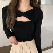 Jauns sieviešu džemperis Šiks kašmira puloveri Sieviešu ar garām piedurknēm Trikotāžas ielu džemperi Masīvs džemperis Trikotāžas Mīkstie topi