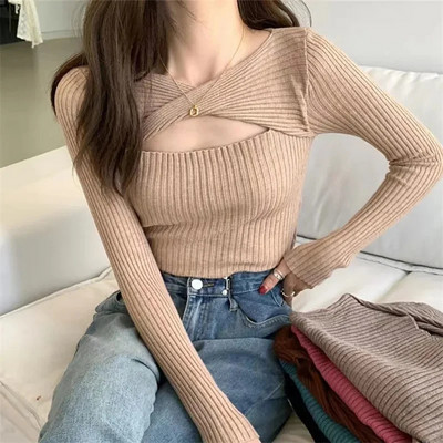 Jauns sieviešu džemperis Šiks kašmira puloveri Sieviešu ar garām piedurknēm Trikotāžas ielu džemperi Masīvs džemperis Trikotāžas Mīkstie topi