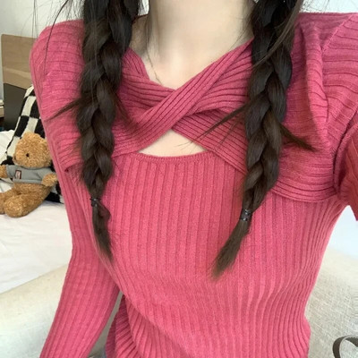 Jauns sieviešu džemperis Šiks kašmira puloveri Sieviešu ar garām piedurknēm Trikotāžas ielu džemperi Masīvs džemperis Trikotāžas Mīkstie topi